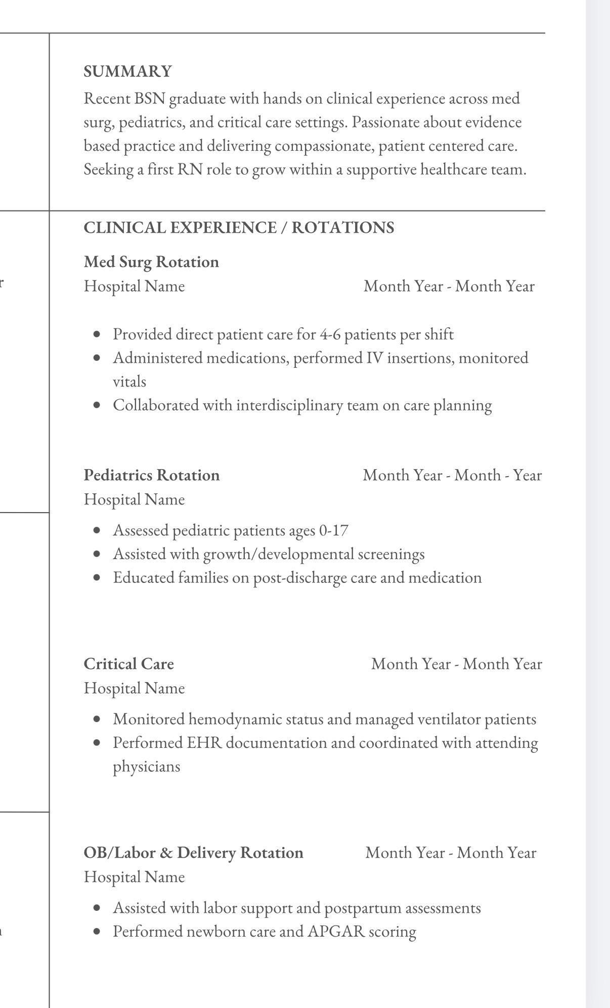 Classic New Grad RN Resume Template | Canva | Registered Nurse | BSN ...