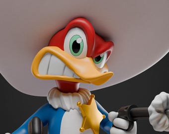 Woody Woodpecker STL File | Wild West Cartoon Statue | 3D Printable Collectible Figure | Pre-Supported Resin Model | Classic Cartoon STL