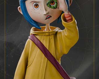 Coraline 3D Print STL File – Stylized Coraline & Cat Statue with Pre-Supported Files | Fantasy Movie Collectible