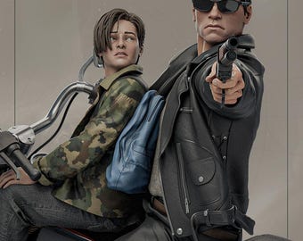 Terminator T-800 3D Print STL File 1/6 Scale Statue – John Connor Motorcycle Scene with Pre-Supported Files & Swap Parts