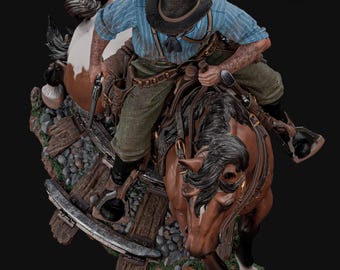 Arthur Morgan 3D Print STL File – Red Dead Redemption Cowboy Statue 1/8 Scale with Horse, Bust & Pre-Supported Files