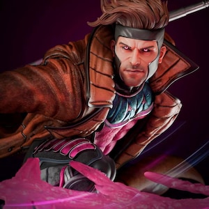 Gambit STL Dynamiczna figurka superbohatera X-Men | Model figurki akcji z komiksu, figurka 1:6 – Dynamiczna figurka ataku energetycznego i popiersie | Do druku 3D