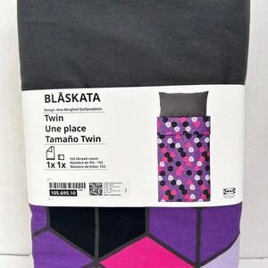 Copripiumino e federa IKEA BLASKATA viola e neri, misura singola 105.695.10-NUOVO