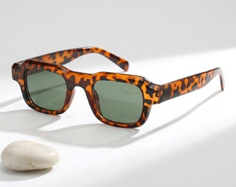 Chunky Rectangle Sunglasses Women Men, Retro Vintage Fashion Shades, Outdoor Streetwear Sunglasses