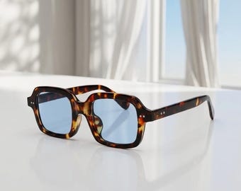 Oversized Retro Square Tortoise Sunglasses, Men Women Chunky Frame Shades, Vintage Inspired Fashion Eyewear
