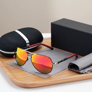 Orange Aviator UV400 Polarized Driving Sunglasses, Retro Metal Frame Shades, Summer Beach Eyewear Gift