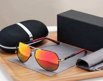 Orange Aviator UV400 Polarized Driving Sunglasses, Retro Metal Frame Shades, Summer Beach Eyewear Gift