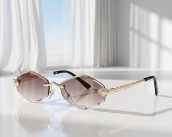 Occhiali da sole geometrici senza montatura per uomo e donna, occhiali da sole stretti vintage retrò, occhiali unisex di tendenza con protezione UV400.