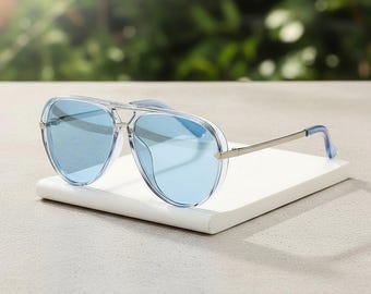 Transparent UV Resistant Large Frame Aviator Sunglasses, Unisex Retro Driving Outdoor Fashion Glasses Gift