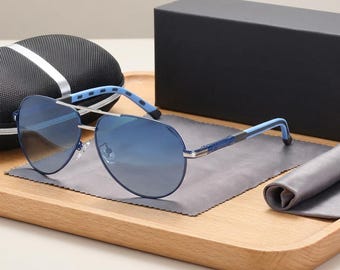 Blue Aviator Sunglasses Unisex, Retro Pilot Sunglasses, Vintage Metal Frame Eyewear, Trendy Fashion Shades
