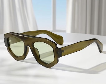 Chunky Geometric Sunglasses Oversized, Trendy Retro Fashion Shades, Unisex Statement Eyewear, UV Protection Sunglasses