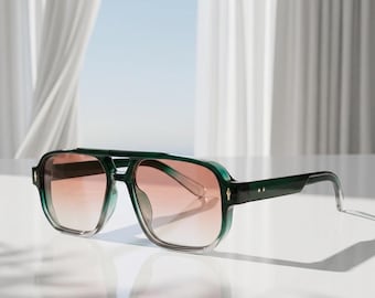 Oversized Aviator Sunglasses Retro Square Frame, Gradient Fashion Shades, Men Women Vintage Sunglasses