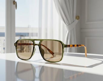 Green Aviator Vintage Sunglasses for Men & Women, Retro Punk Sunglasses, Beach Driving Eyewear