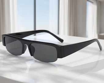 Trendy Y2K Wrap Sunglasses, Futuristic Rectangle Shades, UV400 Protection Eyewear, Stylish Everyday Shades