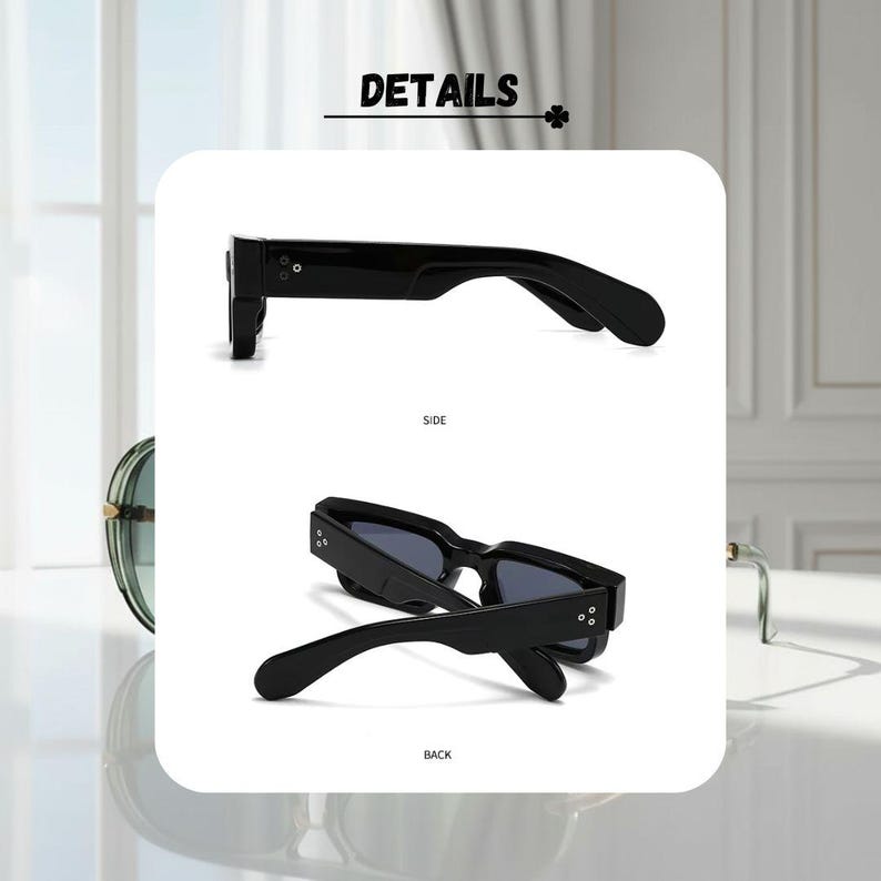 Okulary przeciwsłoneczne w stylu retro vintage, kwadratowe, modne okulary przeciwsłoneczne z filtrem UV400, grube oprawki, modne okulary przeciwsłoneczne w stylu streetwear, modne czarne okulary zdjęcie 5