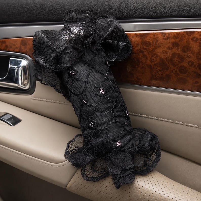 Gothic Coquette Black Lace Car Interior Set |Steering Wheel & Pillow Set Door handle covers