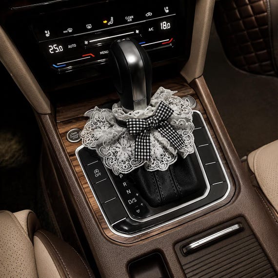 Vintage French Lace Gear Shift Cover, Romantic Bow Car Interior Decoration