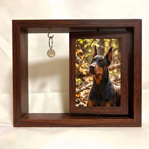 Cornice commemorativa girevole in legno per animali domestici / Espositore per foto, Porta targhetta per collare