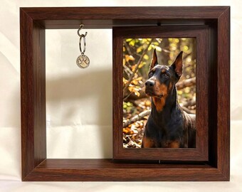 Wooden Rotating Pet Memorial Frame | Photo Display, Collar Tag Holder