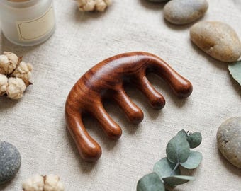 Natural Sandalwood Massage Comb | 2cm Thick Multi-Use Gua Sha & Acupressure Tool for Scalp Neck