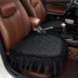 Gothic Coquette Black Lace Car Interior Set |Steering Wheel & Pillow Set Square seat pad
