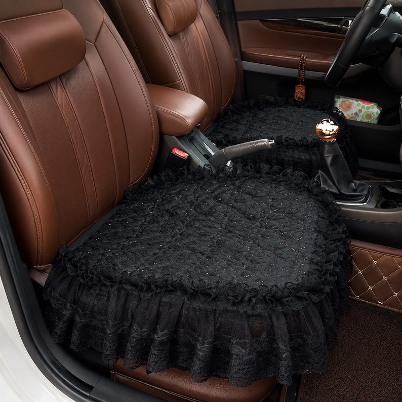 Gothic Coquette Black Lace Car Interior Set |Steering Wheel & Pillow Set Square seat pad