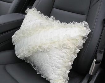 White Ruffle Lace Steering WheelCover|Universal Soft Breathable Anti Slip Girly Car Interior Decor
