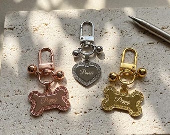 Double Sided Engraved Pet ID Tag with Bell |Personalized Dog Collar Charm