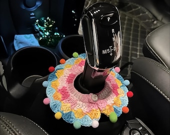 Universal Crochet Rainbow Shift Boot Cover|Pom Pom Car Interior Decoration|Gift for Her