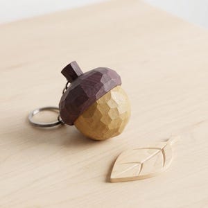 Hand Carved Pine Wood Acorn Keychain|Rustic Wooden Acorn Charm|Nature Lover Gift