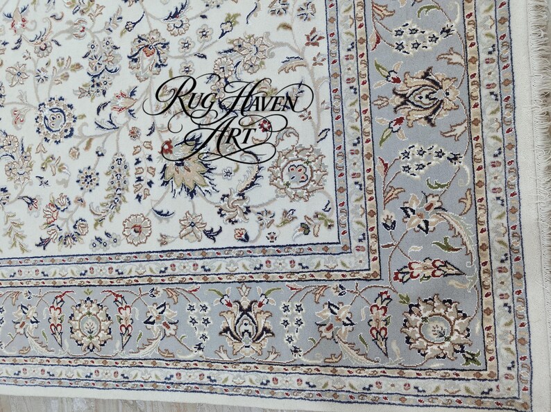 Vintage Nain Wool Rug 6x9 Persian Style Rug – Hand Knotted Floral Ivory ...