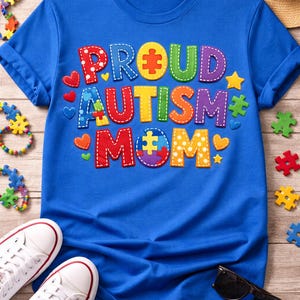 Stolt autismmamma PNG Autismmedvetenhet Sublimeringsdesign Faux Patchwork Autismmamma Skjortadesign Mamma med särskilda behov PNG Direktnedladdning