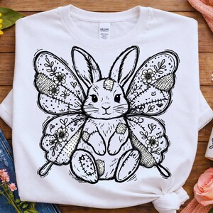 Patchwork Bunny vlindervleugels png, handgetekende Pasen-clipart (digitale download)