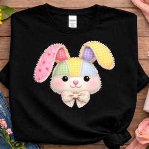 Coniglietto patchwork PNG, clipart pasquale pastello, design di tessuto civettuolo (download digitale)