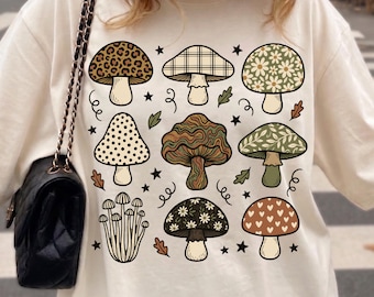Imágenes prediseñadas de hongos con estampado PNG, hongos otoñales con estampado de leopardo, cuadros, flores y estilo cottagecore, diseño de vetas de madera con corazones de lunares (descarga digital)