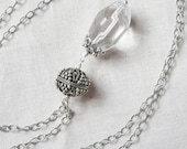 Huge Crystal Quartz Nugget with Fancy Handmade Sterling Silver Bead, Cap and Etched Chain