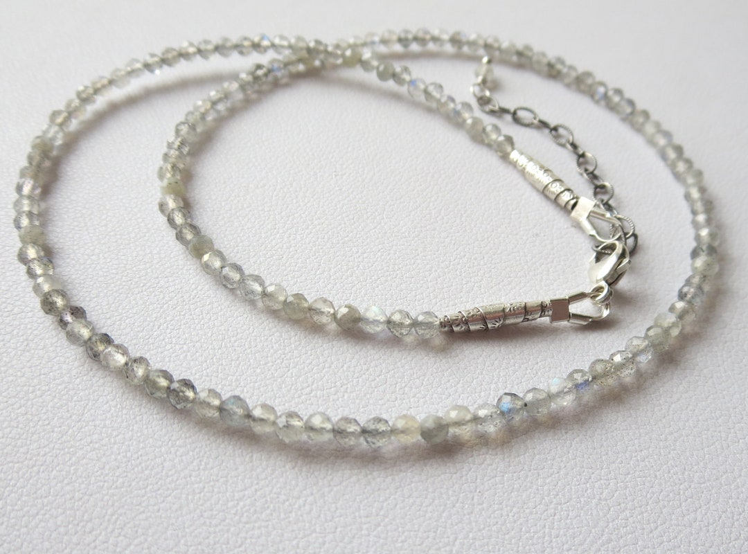 AAA Labradorite 3MM Minimalist Beaded Silver Necklace Choose - Etsy