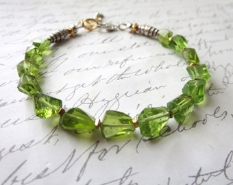 Peridot Faceted Nugget Bracelet with Gold and Silver