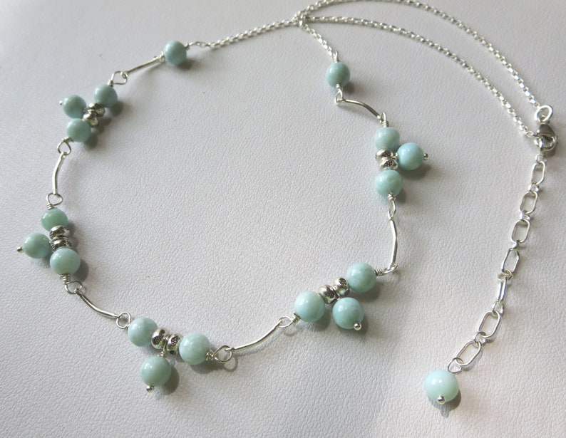 AAA Quality Larimar Cluster Station Sterling Silver Necklace