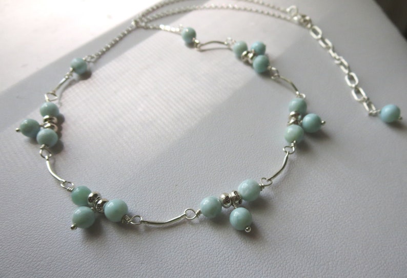 AAA Quality Larimar Cluster Station Sterling Silver Necklace