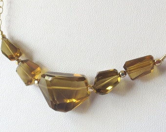 AAA Beer Quartz Nugget Necklace with 14k Gold Filled Etched Chain