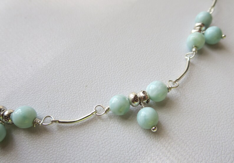 AAA Quality Larimar Cluster Station Sterling Silver Necklace