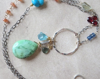Natural Gemstone Sterling Silver and Gold Boho Necklace