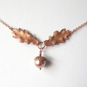 Oak Leaf and Acorn Copper and Rose Gold Necklace