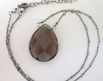 Smoky Quartz Teardrop Pendant with Sterling Silver