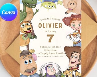 Invito di compleanno a tema Toy Story, Invito di compleanno "Due infiniti e oltre", Download digitale modificabile per Canva