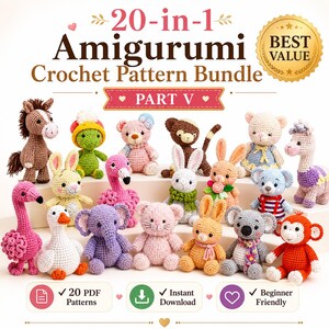 20 in 1 Crochet Pattern Bundle Part 5, Amigurumi Plush Toy PDF, Stuffed Animal Crochet Plush, Toddler Toys Pattern Gift Idea