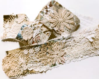 Rolo grande de retalhos, rolo de retalhos de tecido, enfeites para scrapbook, material para junk journal, fita artesanal reciclada, enfeite para scrapbook estilo cottagecore