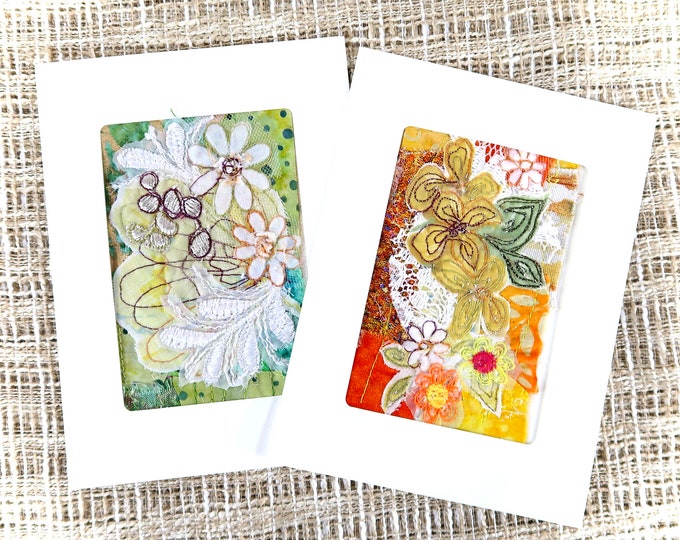 Textile Card Textile Art Cards, Fabric Collage Art Cards, Handmade Art Cards ...