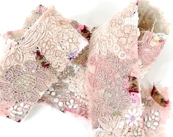 Rolo de tecido para colagem Blush Lace, enfeites texturizados, materiais para diário de arte